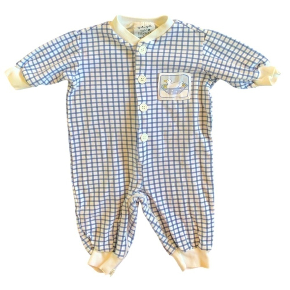 New Potatoes Duck Blue White Long Sleeve Striped Onesie Size 3mos